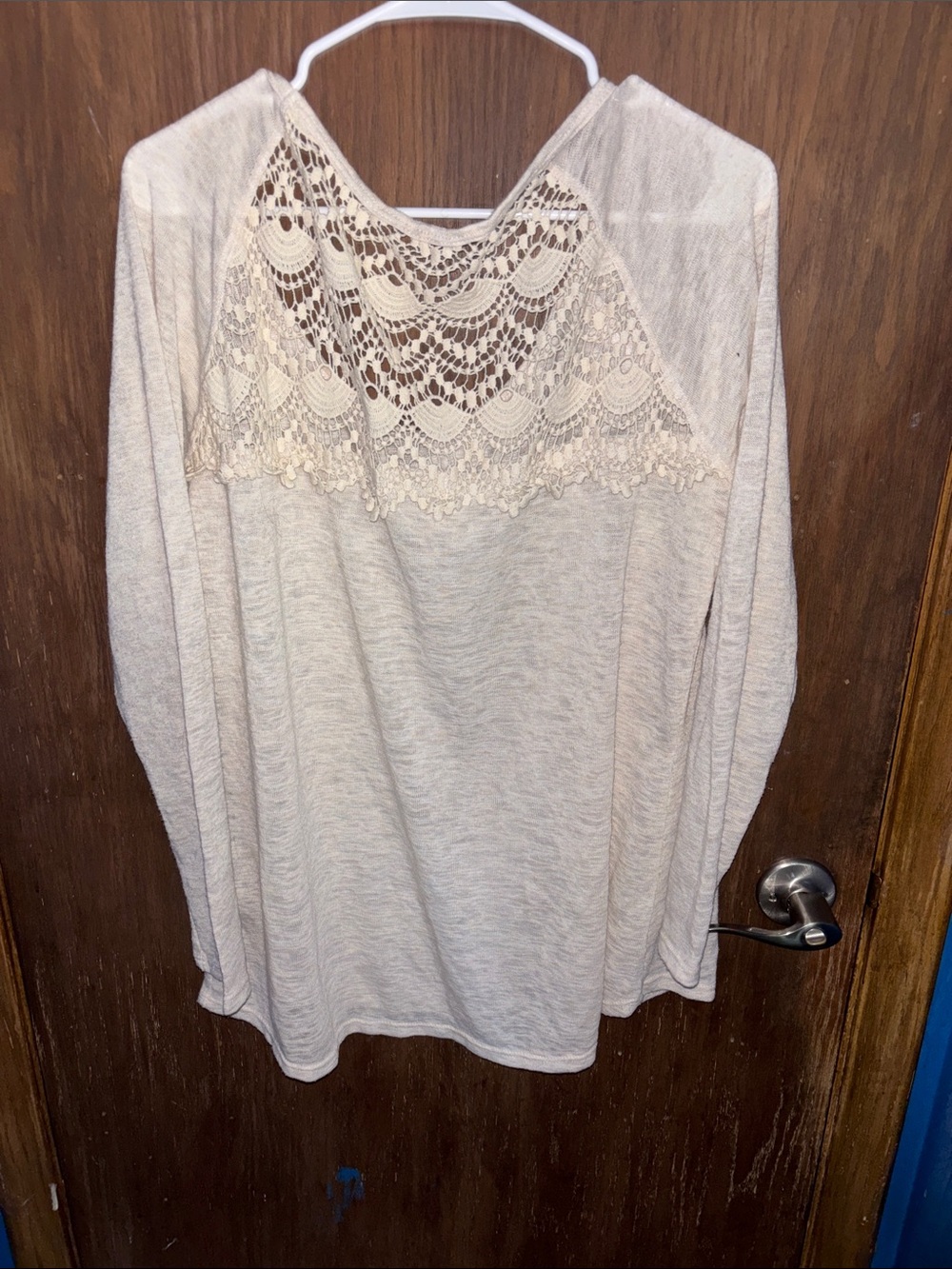 Maurices Cream Long-Sleeve Top with Lace Back and Embellished Front - Picture 3 of 9